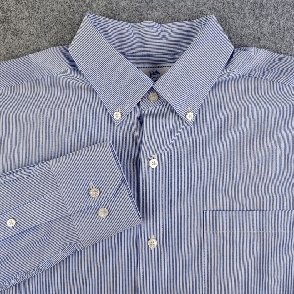 Southern Tide Shirt Mens Medium Classic Fit Blue Striped Long Sleeve Stretch